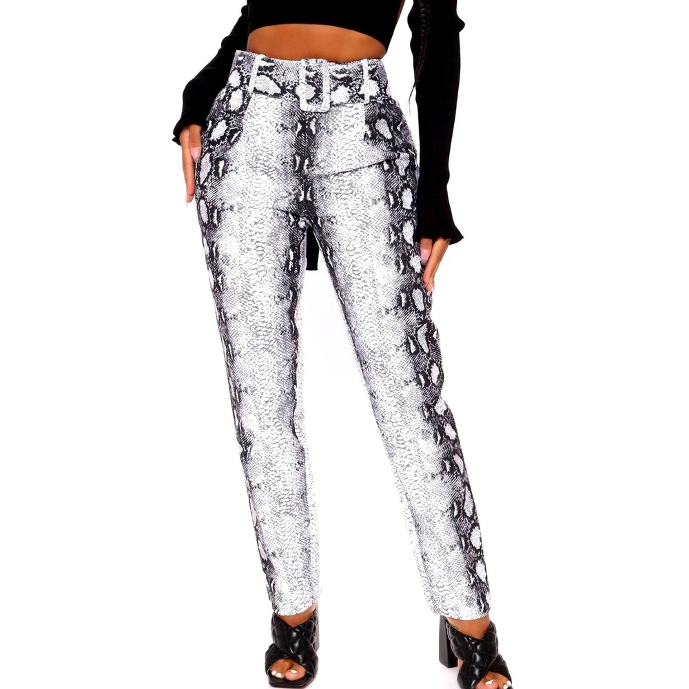 New XS Fashion Nova Snakeskin Animal Print Tailored Cargo Pants Belted High Rise